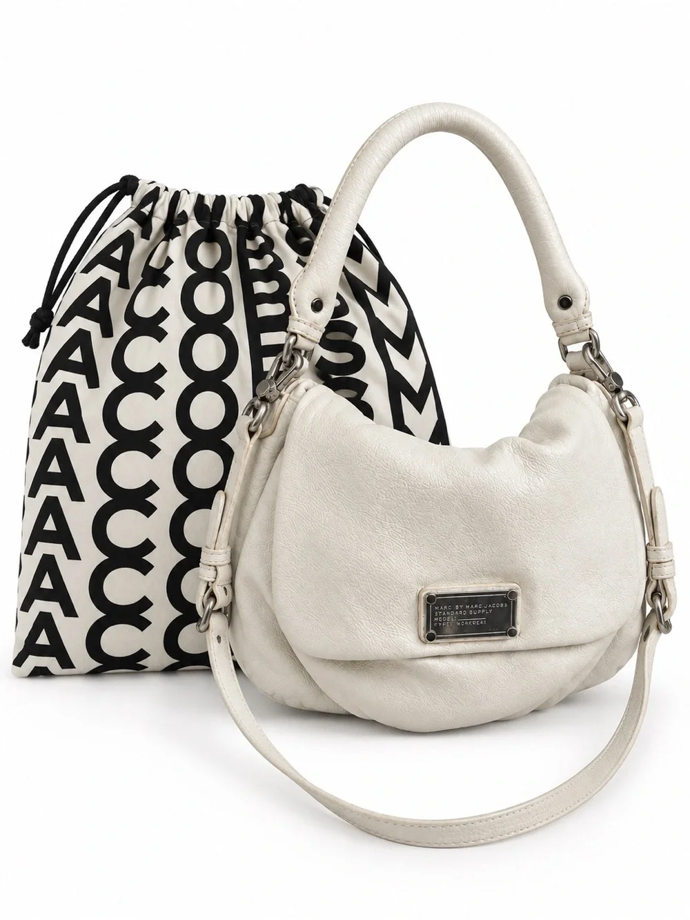 Marc by Marc Jacobs Standard Supply Workwear Ivory Cream Leather Hobo Dust Bag